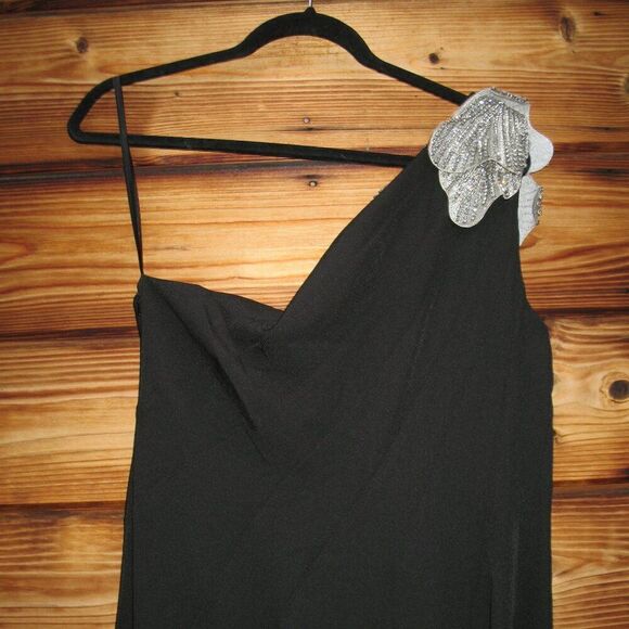 Mac Duggal 11810 Womens Black Crepe One Shoulder Gown With Flower 4 - Picture 12 of 15